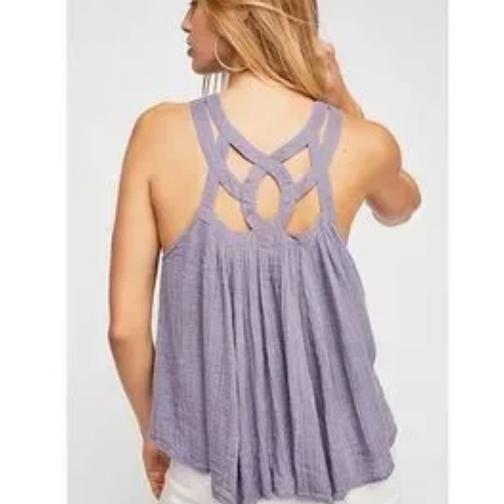 FREE PEOPLE ONE GEO BLOUSON GAUZY PURPLE TANK TOP SIZE SMALL